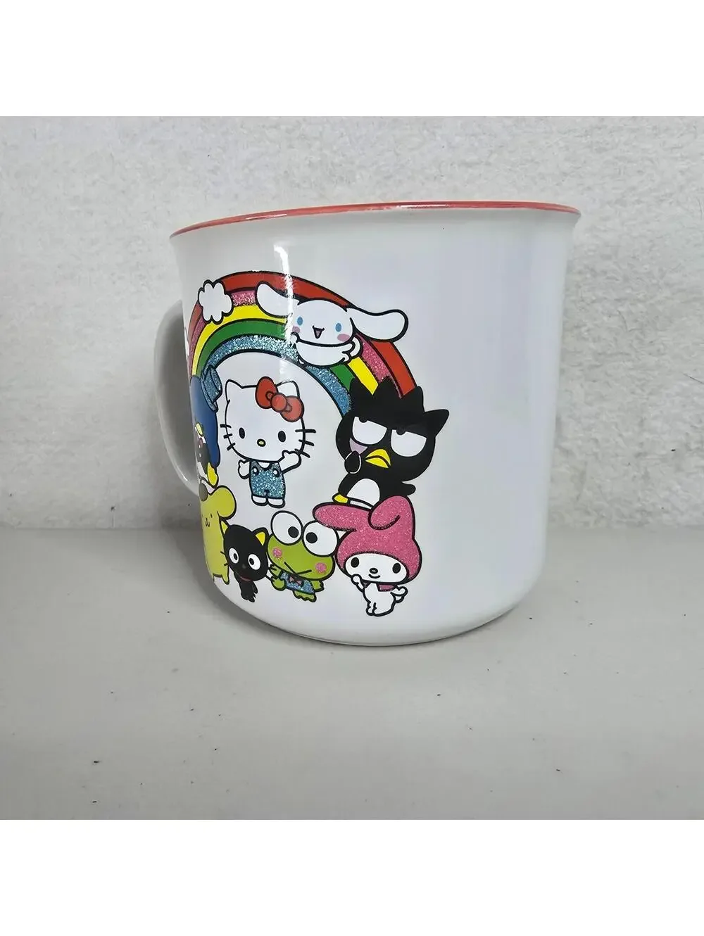 Hello Kitty and Friends Rainbow Glitter 20oz Large White Ceramic Coffee Cup Mug - Picture 2 of 6